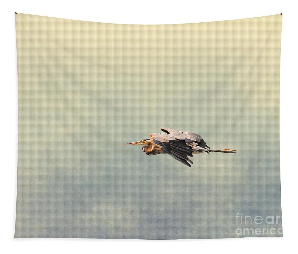 Blue Heron Tapestry featuring the photograph Blue Heron in Flight 2 by Jai Johnson