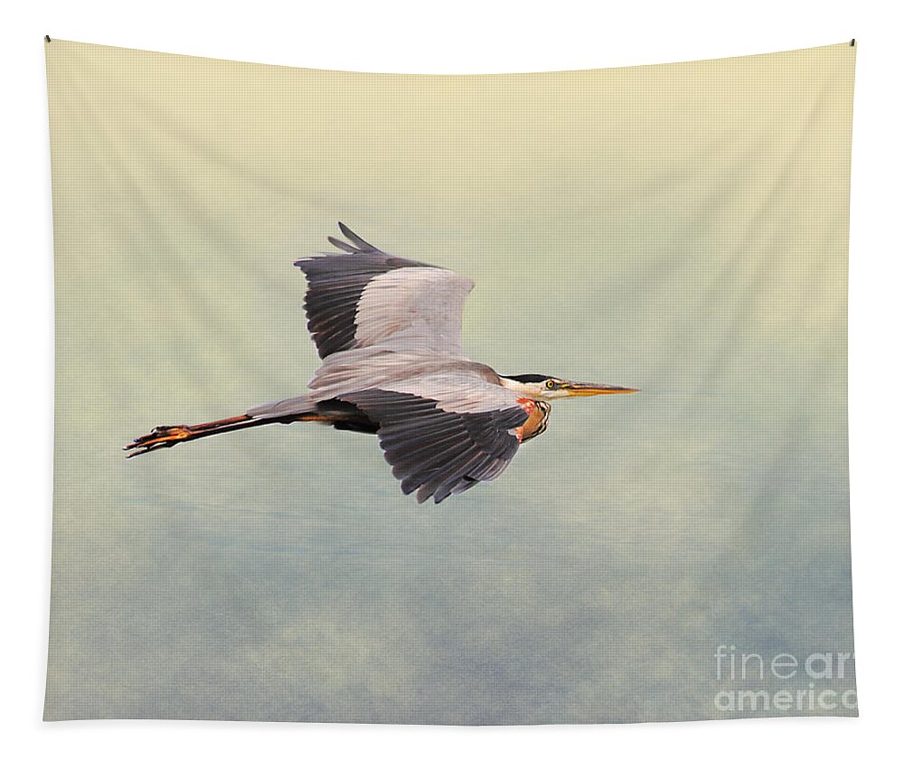 Blue Heron Tapestry featuring the photograph Blue Heron in Flight by Jai Johnson