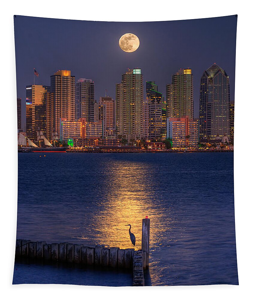 Moonlight Tapestry featuring the photograph Blue Heron Moon by Peter Tellone