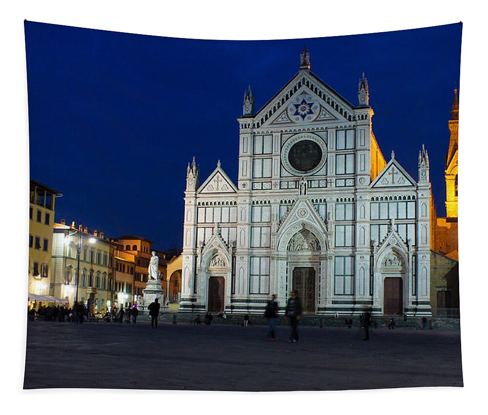 Basilica Santa Croce Tapestry featuring the photograph Blue Hour - Santa Croce Church Florence Italy by Georgia Mizuleva