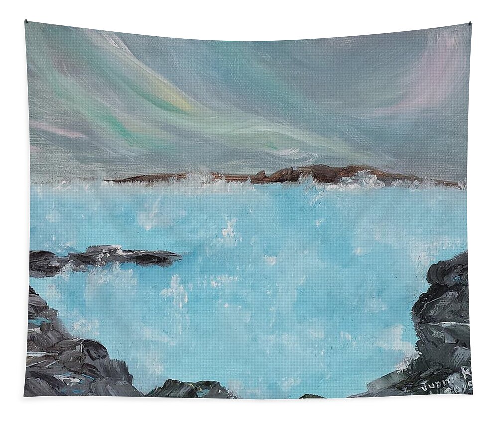 Blue Lagoon Tapestry featuring the painting Blue Lagoon Iceland by Judith Rhue