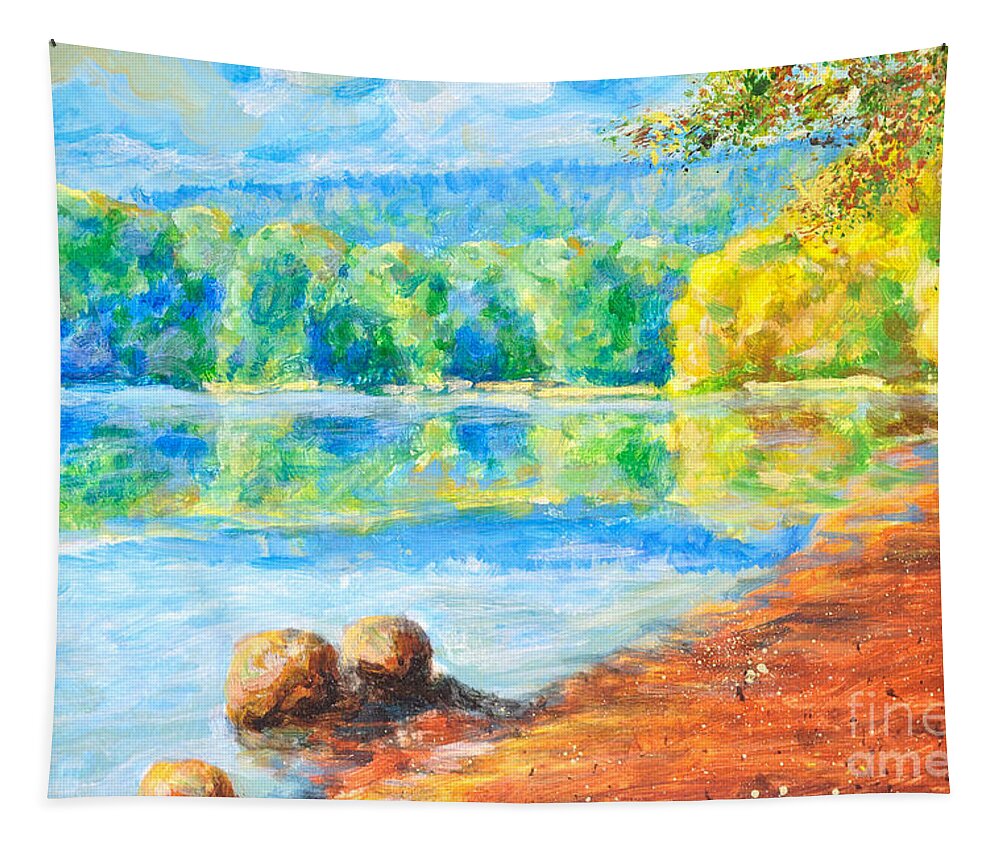  Landscape Tapestry featuring the painting Blue lake by Martin Capek