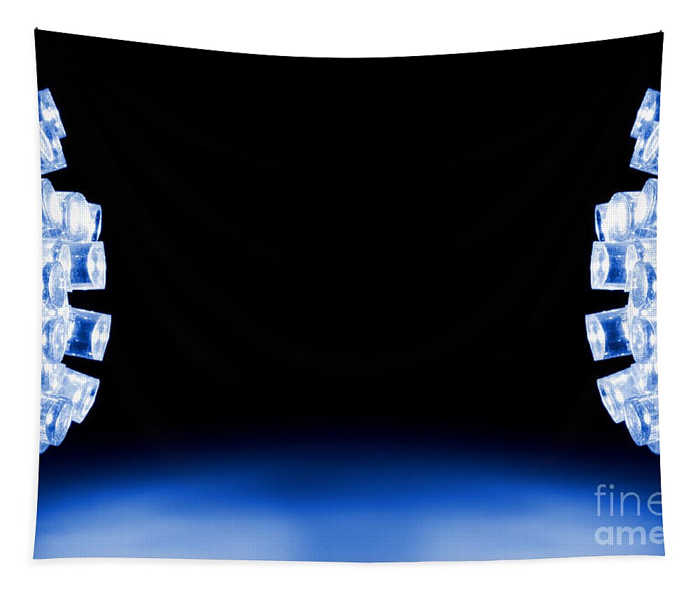 Glowing Tapestry featuring the photograph Blue LED lights both sides of the image with space for text by Simon Bratt