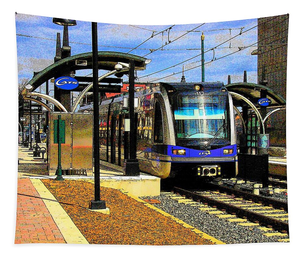 Light Rail Tapestry featuring the photograph Blue Line by Rodney Lee Williams