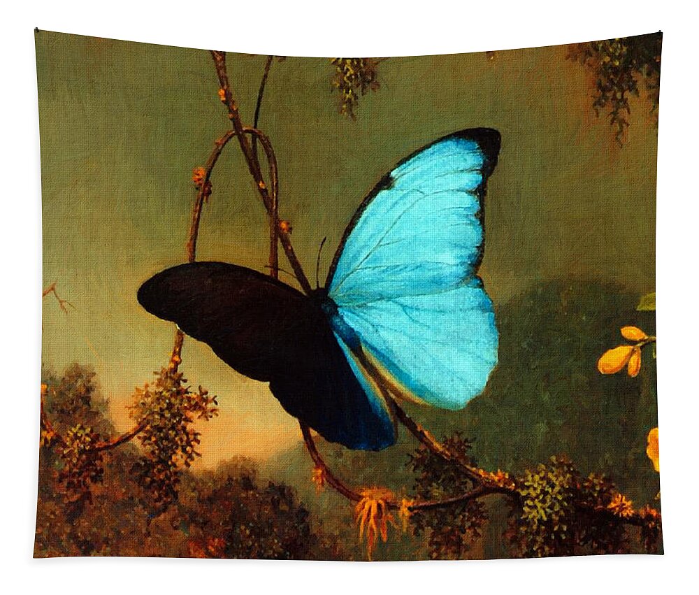 Martin Johnson Heade Tapestry featuring the painting Blue Morpho Butterfly by Martin Johnson Heade