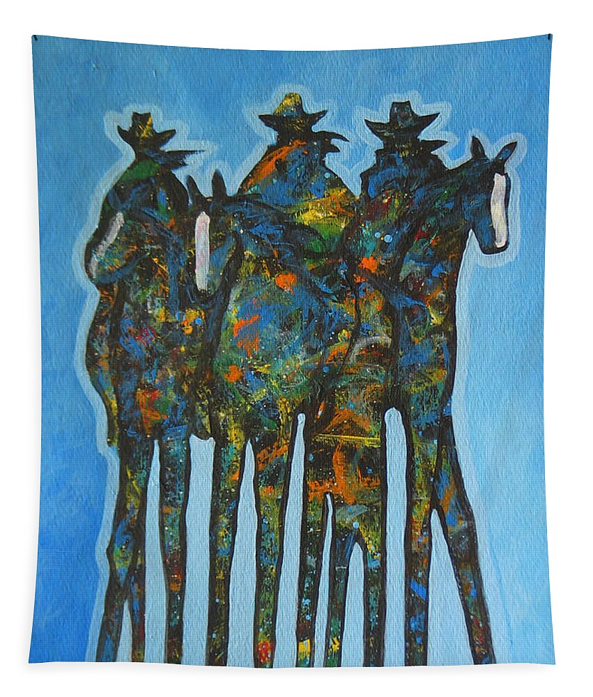 Contemporary Tapestry featuring the painting Blue Riders by Lance Headlee