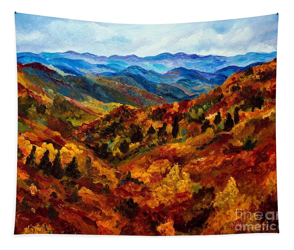 Blue Ridge Mountains Tapestry featuring the painting Blue Ridge Mountains in Fall II by Julie Brugh Riffey