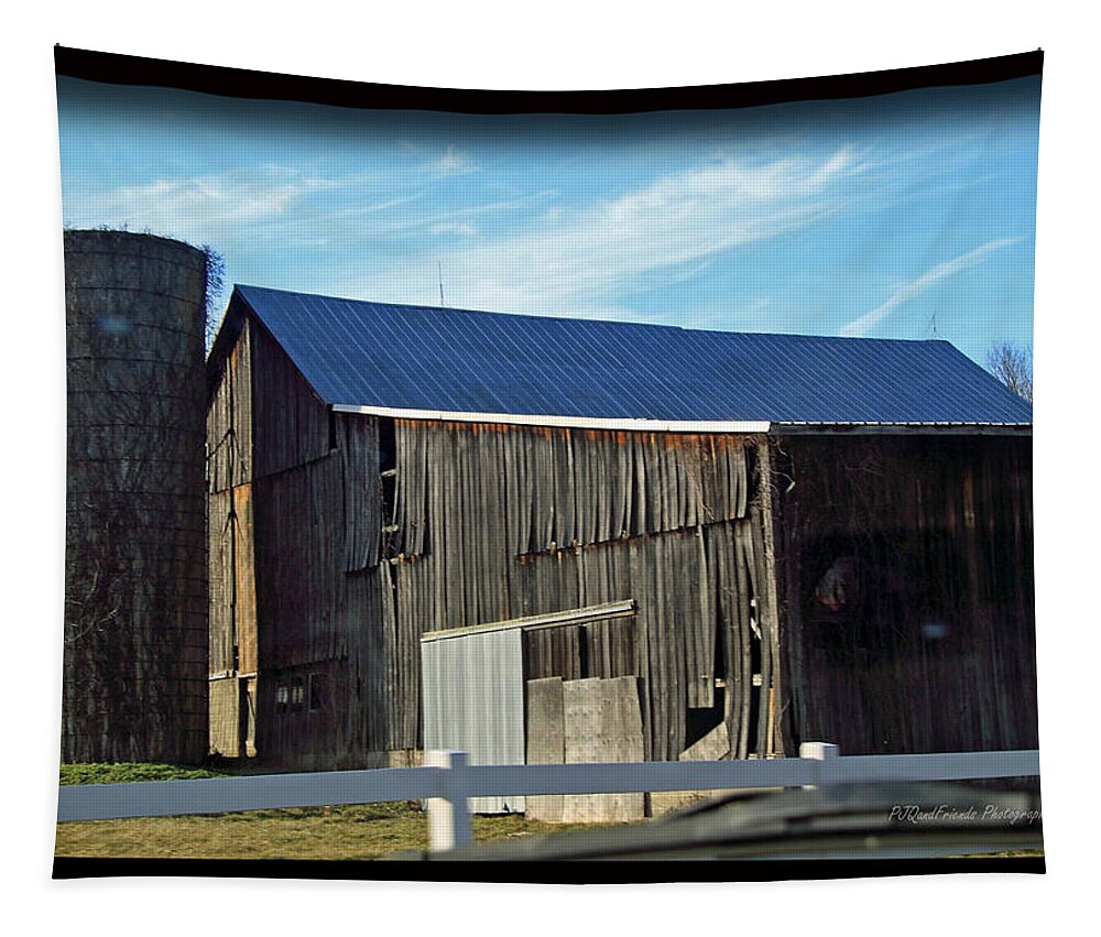 Barns Tapestry featuring the photograph Blue Roof Barn and Silo by PJQandFriends Photography