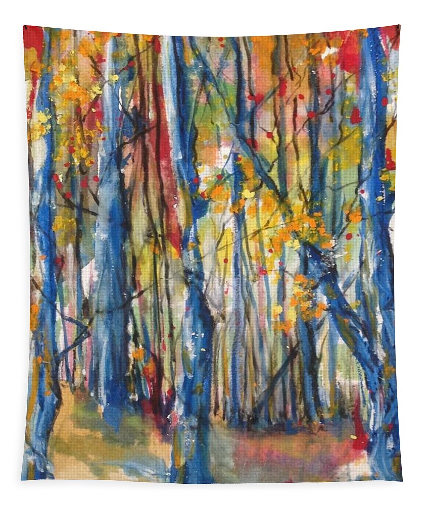 Blue Trees Tapestry featuring the painting Blue Tree Group by Robin Miller-Bookhout