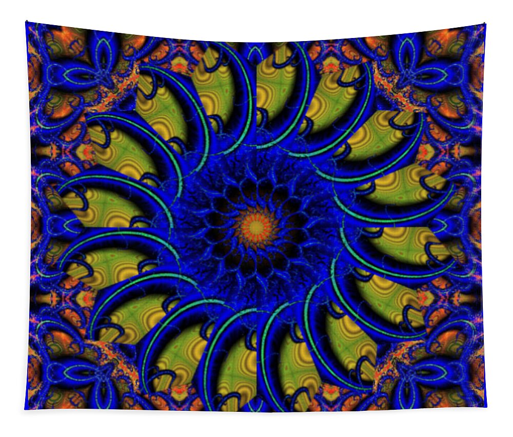 Kaleidoscope Tapestry featuring the digital art Blue Whirligig by Charmaine Zoe