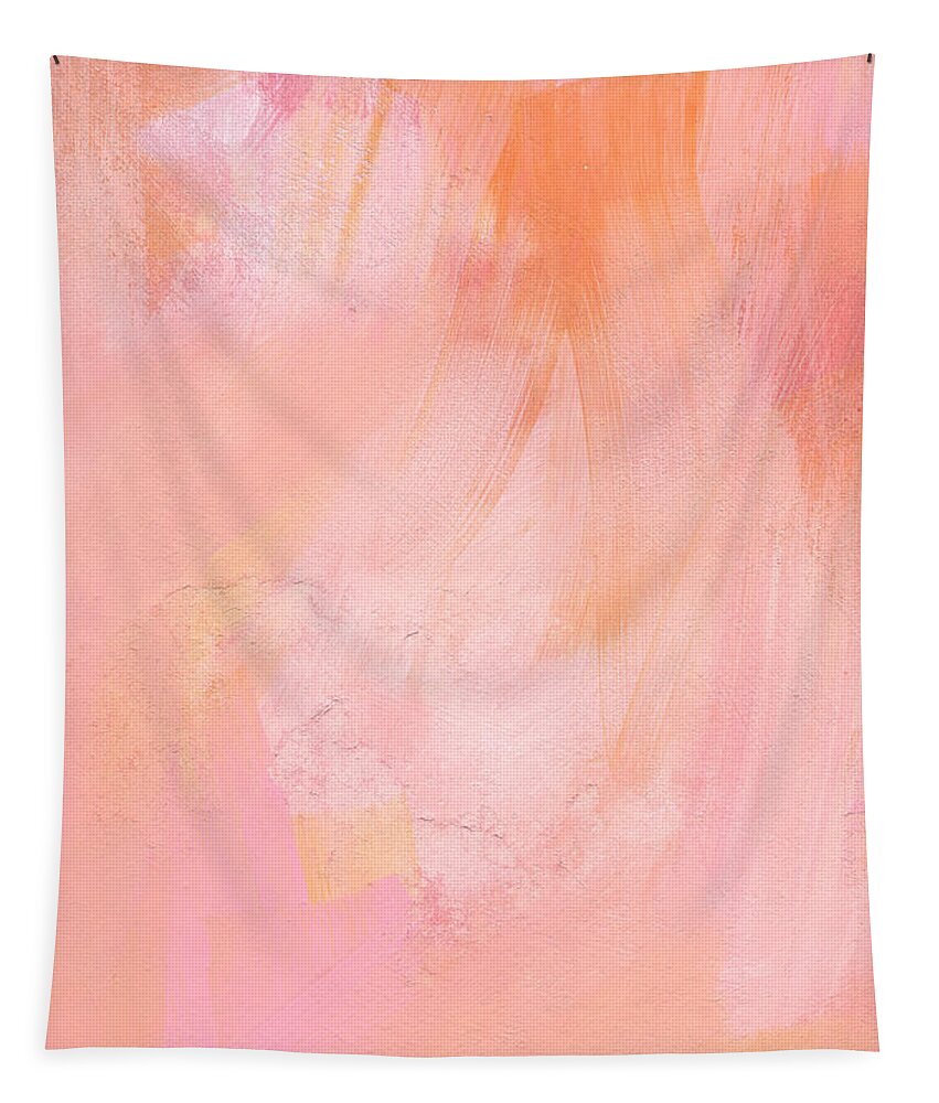 Pink Abstract Rose Abstract Orange Abstract Pink And White Texture Contemporary Love Feminine Romance Shabby Chic Abstract Blush Brush Strokes Painting Bedroom Art Kitchen Art Living Room Art Gallery Wall Art Art For Interior Designers Hospitality Art Set Design Wedding Gift Art By Linda Woods Iphone 6 Corporate Art Tapestry featuring the painting Blush- abstract painting in pinks by Linda Woods