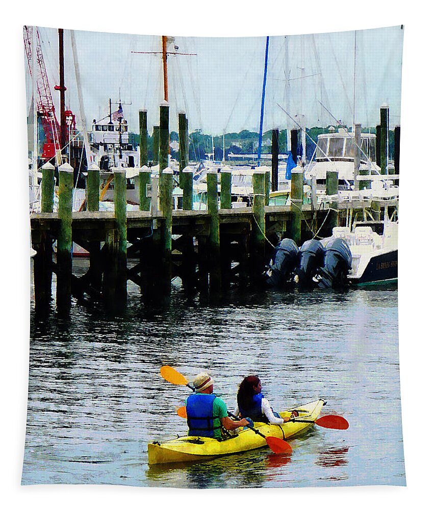 Boats Tapestry featuring the photograph Boat - Kayaking in Newport RI by Susan Savad