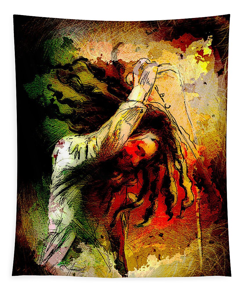 Bob Marley Tapestry featuring the painting Bob Marley Madness 07 by Miki De Goodaboom