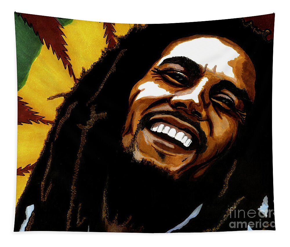 Bob Marley Tapestry featuring the drawing Bob Marley Rastafarian by Cory Still