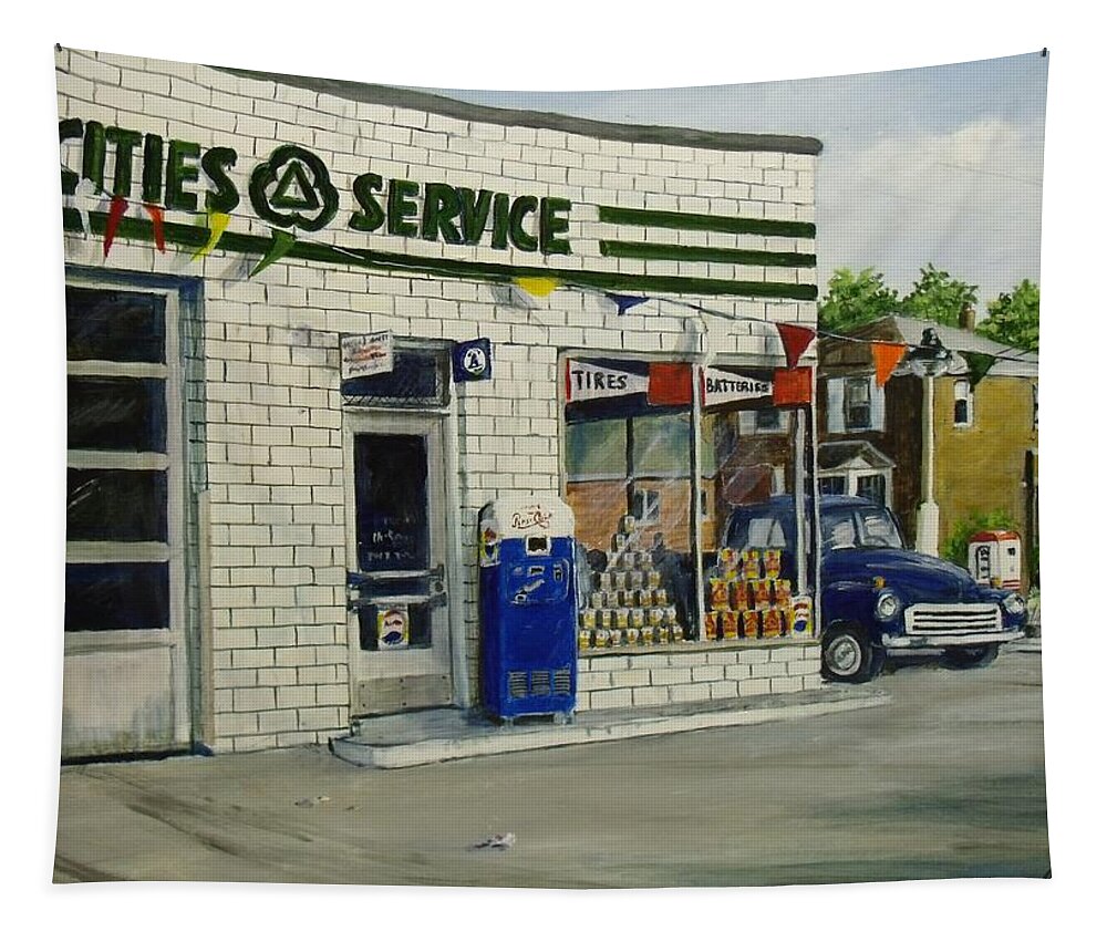 Gas Station Tapestry featuring the painting Bob's by William Brody