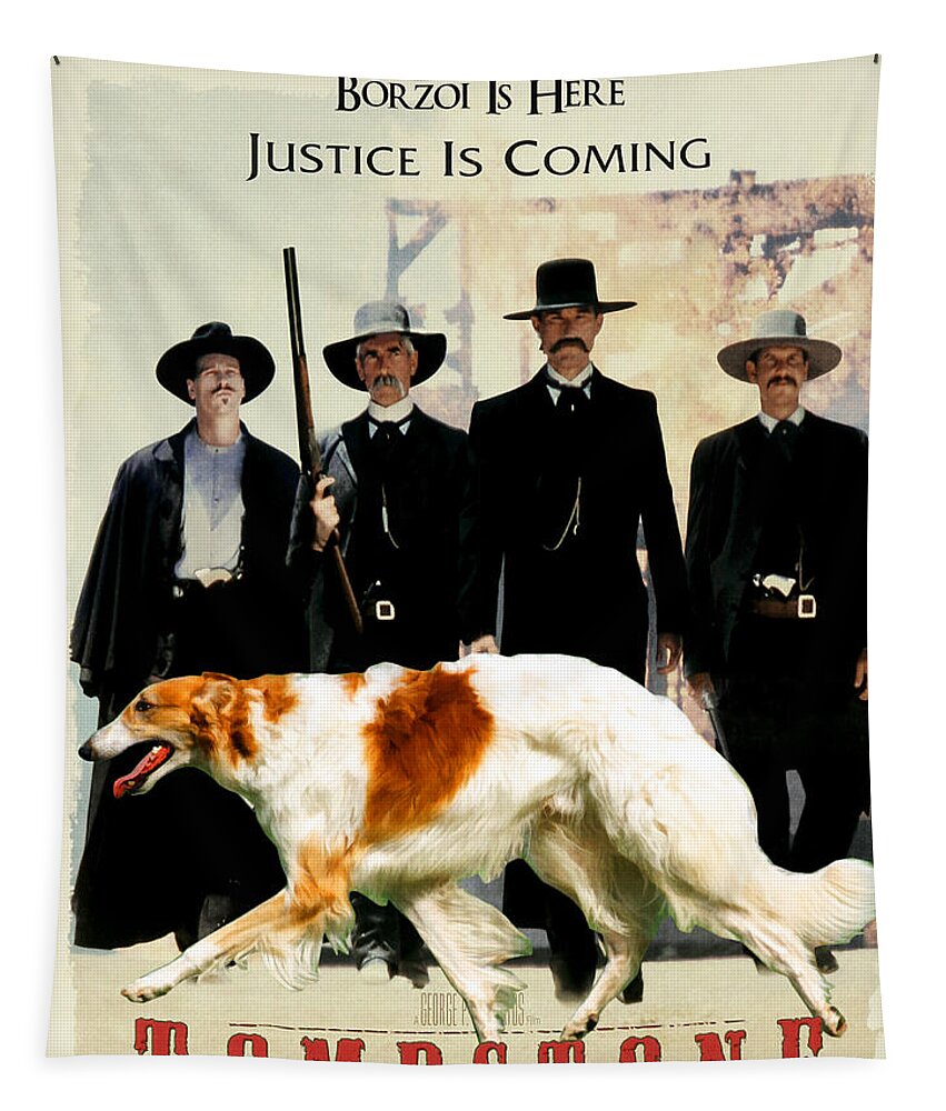Borzoi Tapestry featuring the painting Borzoi Art - Tombstone Movie Poster by Sandra Sij