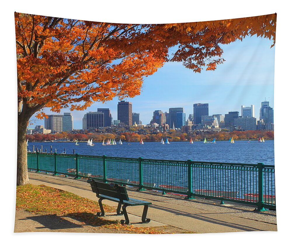 Boston Tapestry featuring the photograph Boston Charles River in Autumn by John Burk