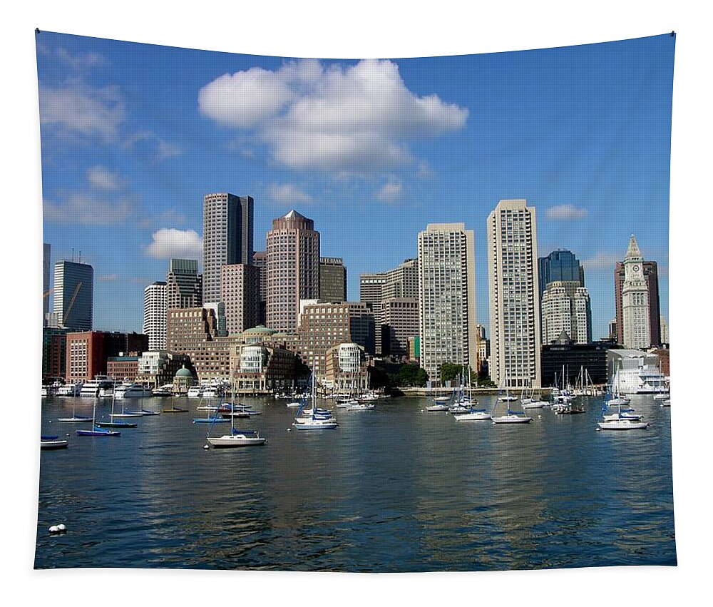 Boston Tapestry featuring the photograph Boston Habor Skyline by Keith Stokes