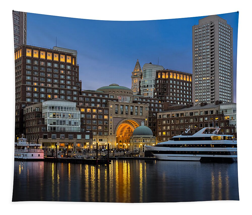 Boston Tapestry featuring the photograph Boston Harbor Skyline by Susan Candelario
