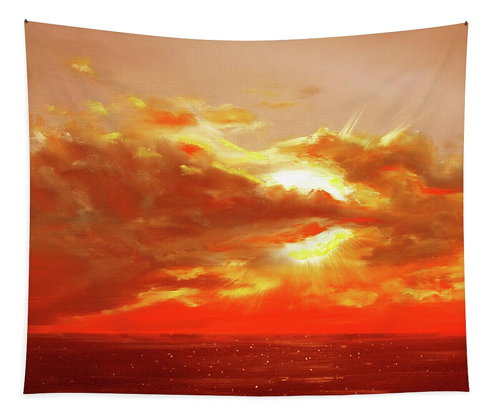 Sunset Tapestry featuring the painting Bound of Glory - Red Sunset by Gina De Gorna