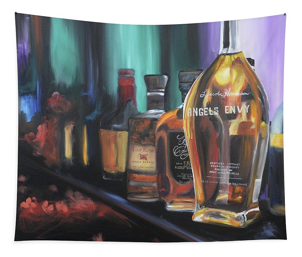 Bourbon Tapestry featuring the painting Bourbon Bar Oil Painting by Donna Tuten