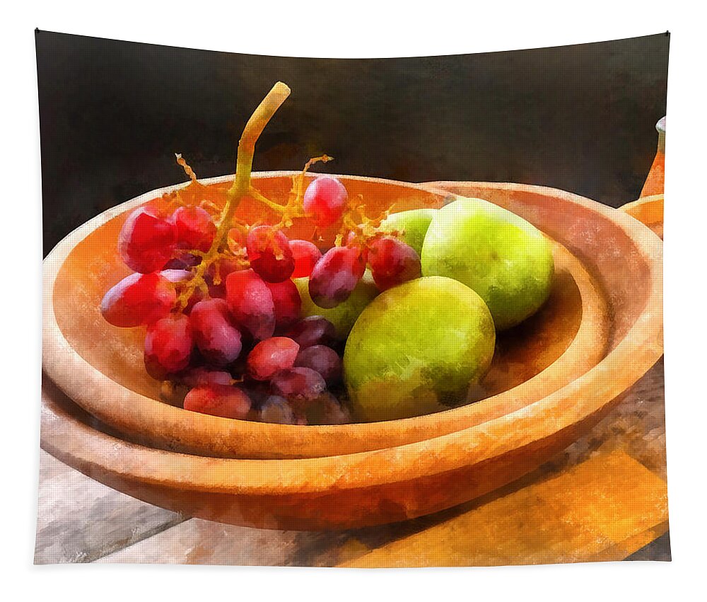 Grape Tapestry featuring the photograph Bowl of Red Grapes and Pears by Susan Savad