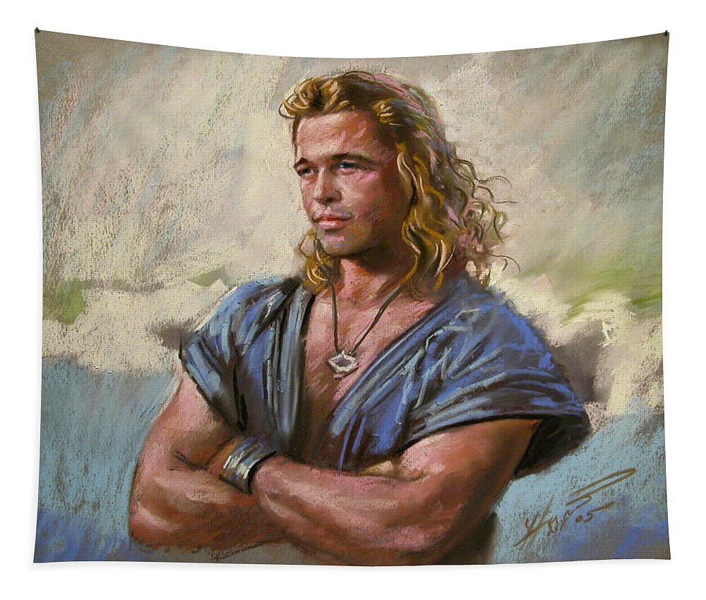 American Actor Tapestry featuring the drawing Brad Pitt Troy by Viola El