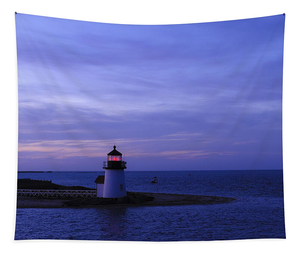 Cape Cod Tapestry featuring the photograph Brant Point Lighthouse at Night by Marianne Campolongo