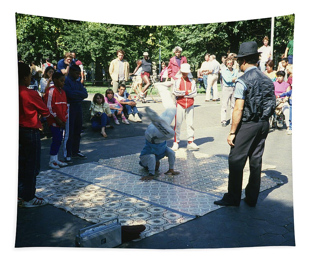 Break Dancing Tapestry featuring the photograph Break Dancing in Washington Square Park in 1984 by Gordon James