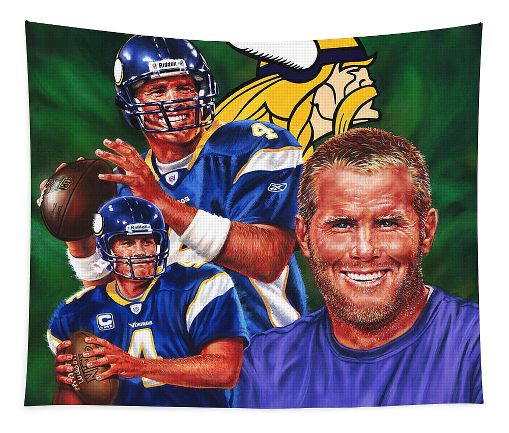 Portrait Tapestry featuring the painting Bret Favre by Dick Bobnick