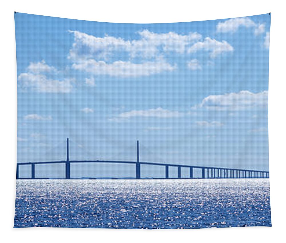 Photography Tapestry featuring the photograph Bridge Across A Bay, Sunshine Skyway by Panoramic Images