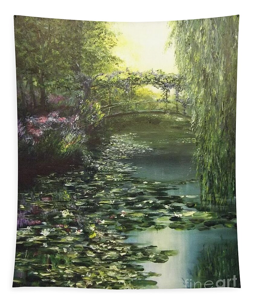 Impressionist Tapestry featuring the painting Bridge at Giverny by Lizzy Forrester
