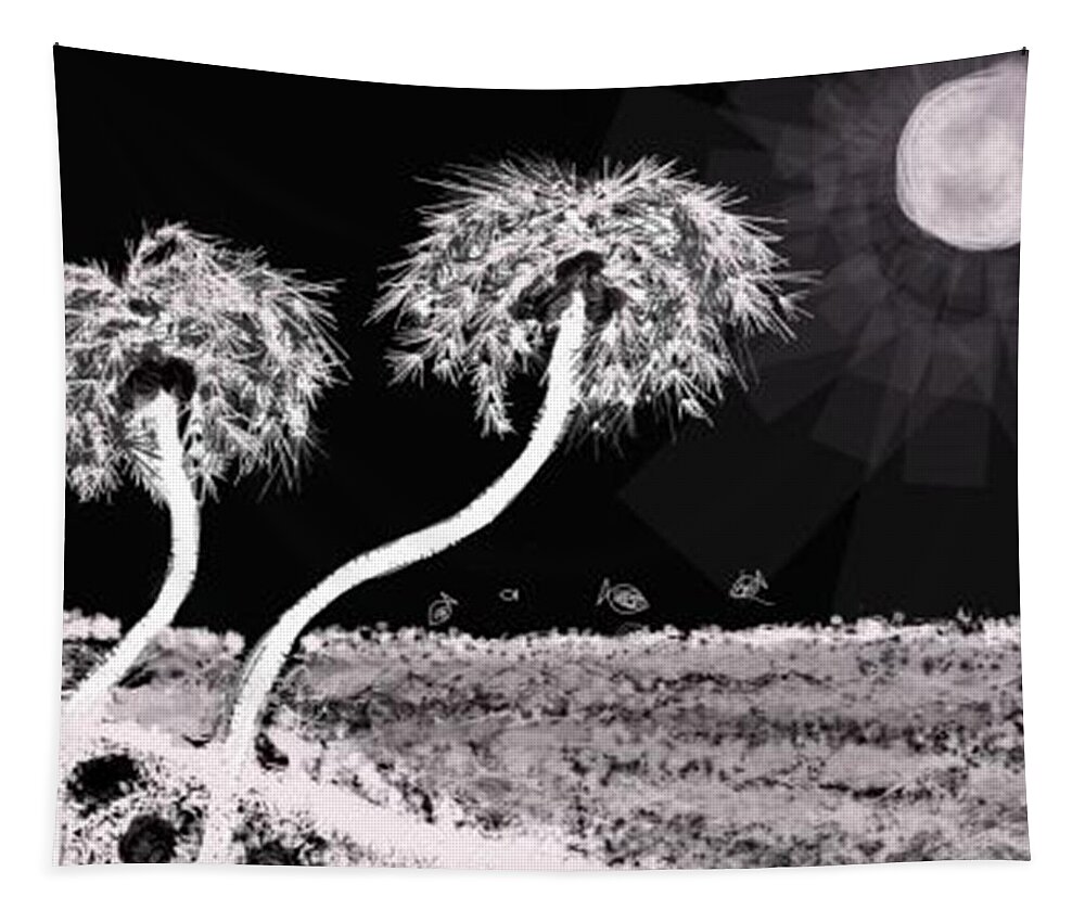 Digital Seascape Tapestry featuring the digital art Bright Night in the Tropics by Renee Michelle Wenker