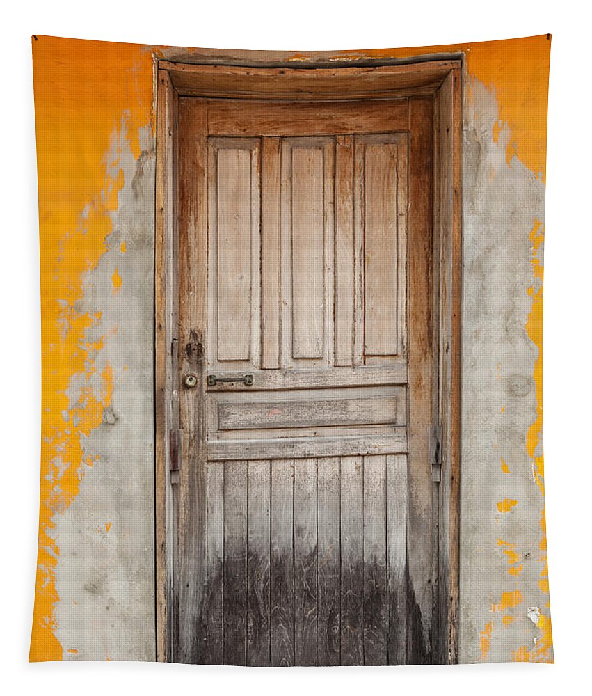 Bad Condition Tapestry featuring the photograph Brightly Colored Door And Wall by Bryan Mullennix