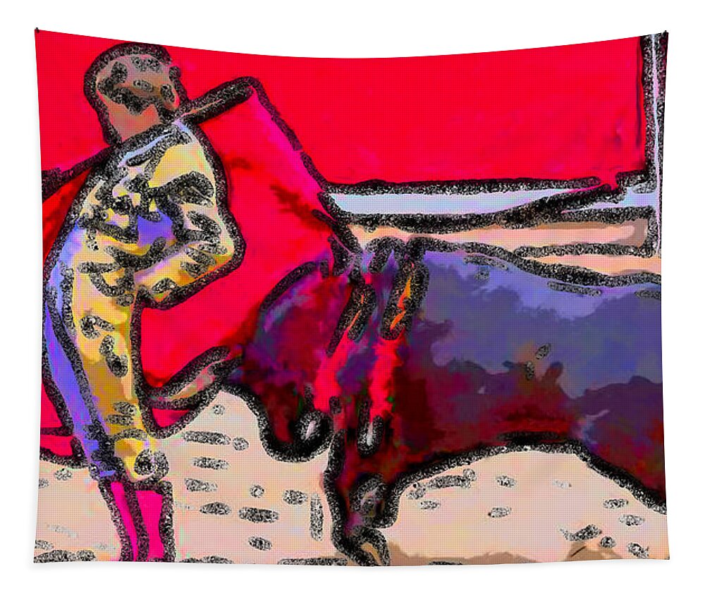 Bull Tapestry featuring the painting Brilliant Bullfighter by Bruce Nutting