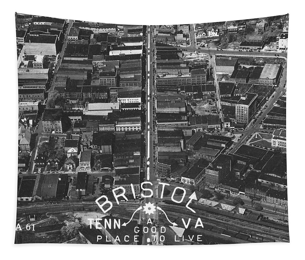 Bristol Virginia Tapestry featuring the photograph Bristol Virginia Tennessee Early Aerial Photo by Denise Beverly
