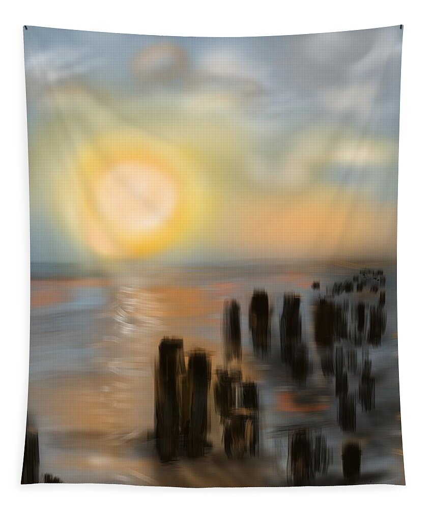 Seascape Tapestry featuring the digital art Broken Dock by Christine Fournier