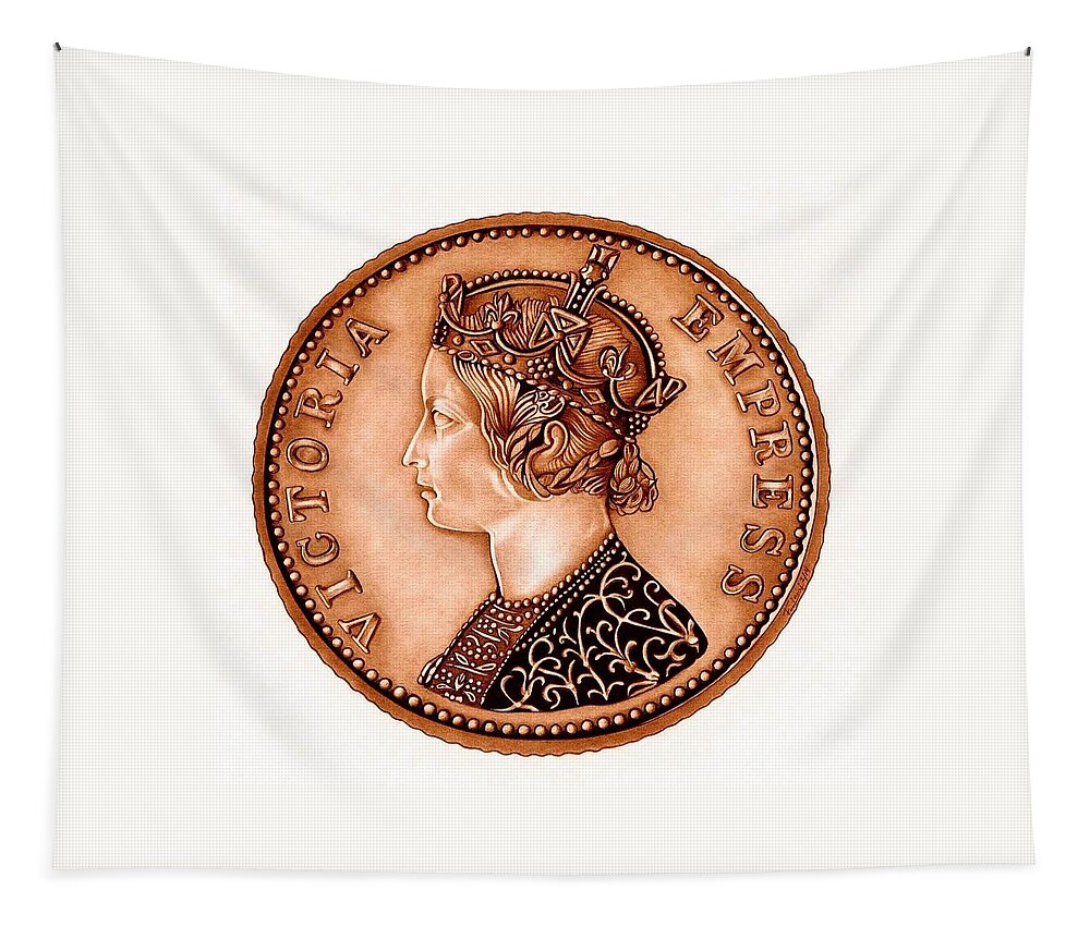Coin Tapestry featuring the drawing Bronze Empress Victoria by Fred Larucci