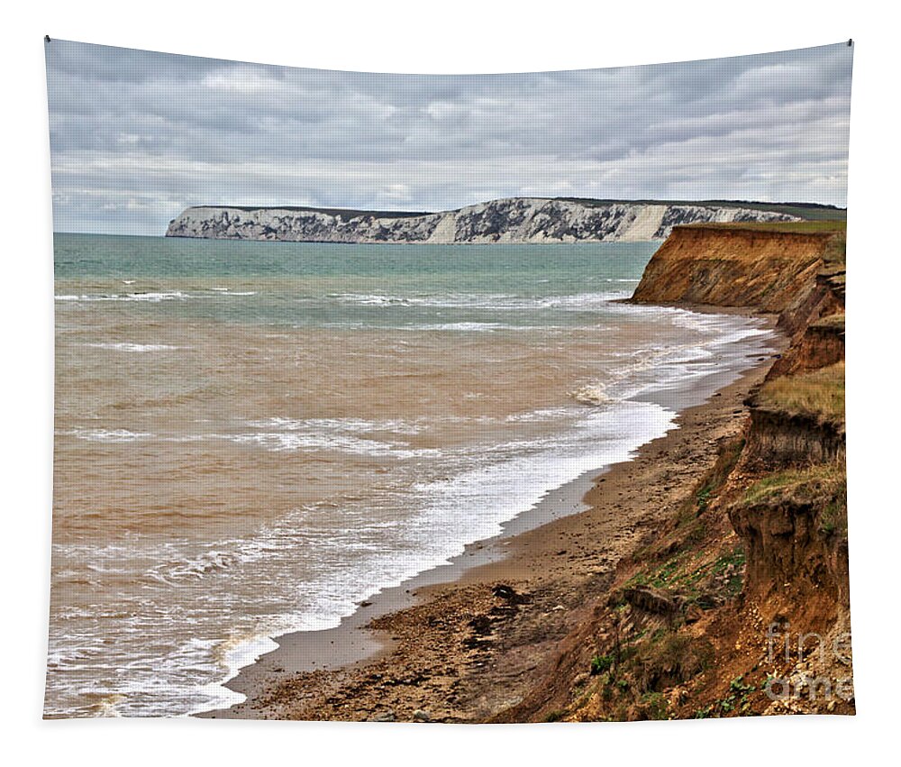 Isle Of Wight Tapestry featuring the photograph Brook Bay and Chalk Cliffs by Jeremy Hayden