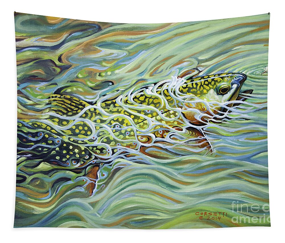 Fishing Tapestry featuring the painting Brookie flash by Robert Corsetti