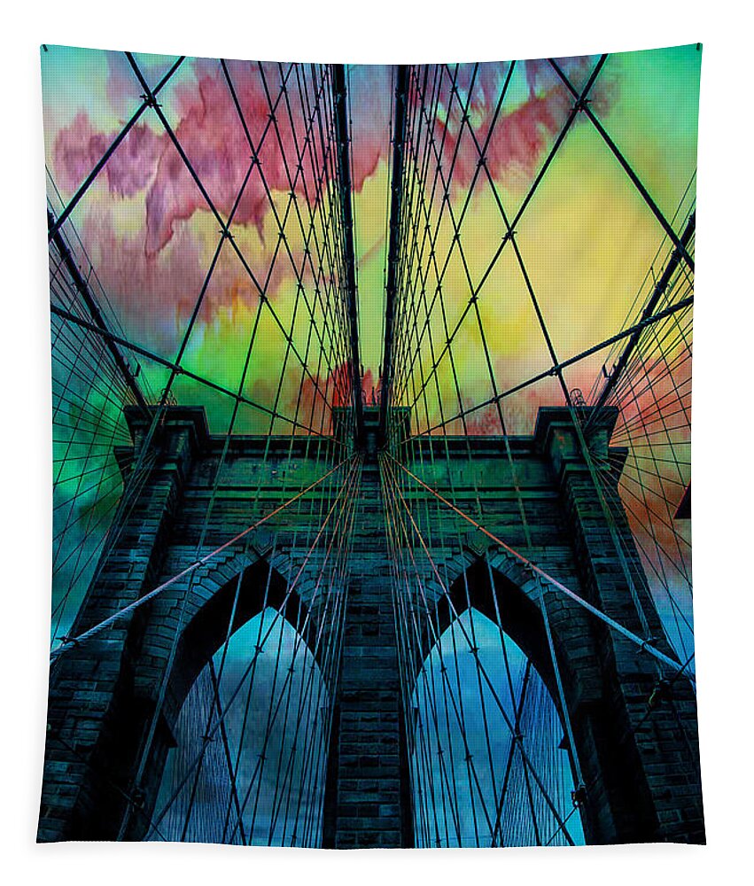 Brooklyn Bridge Tapestry featuring the digital art Psychedelic Skies by Az Jackson