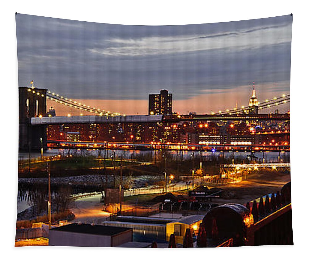 Amazing Brooklyn Bridge Photos Tapestry featuring the photograph Brooklyn Bridge Panorama by Mitchell R Grosky