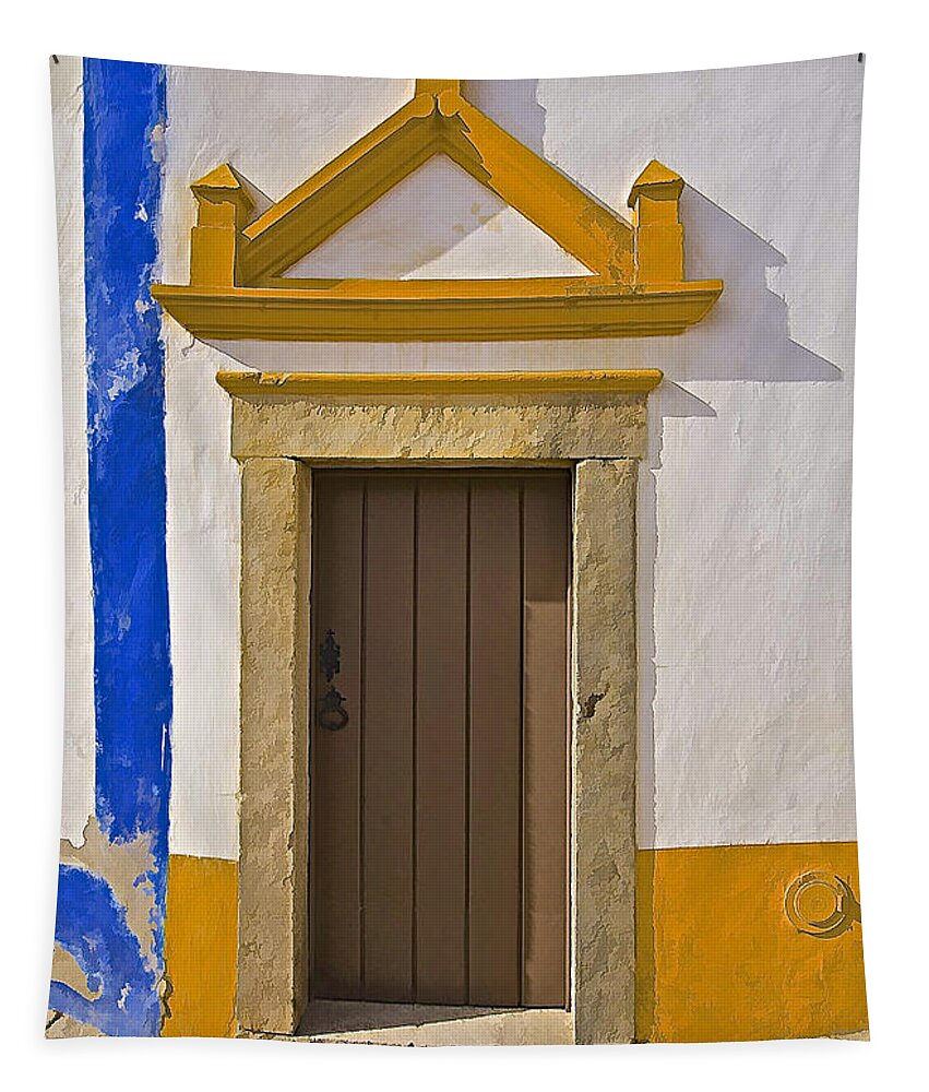 Arch Tapestry featuring the photograph Brown Wood Door Of Obidos by David Letts