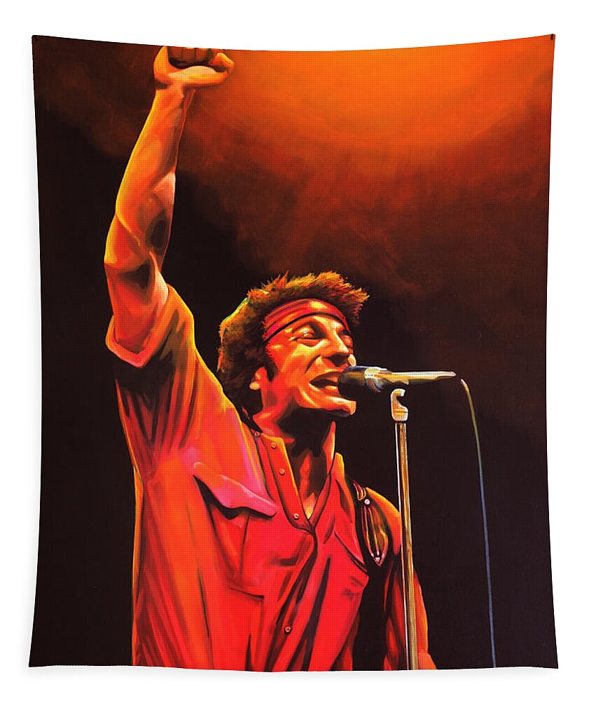 Bruce Springsteen Tapestry featuring the painting Bruce Springsteen Painting by Paul Meijering