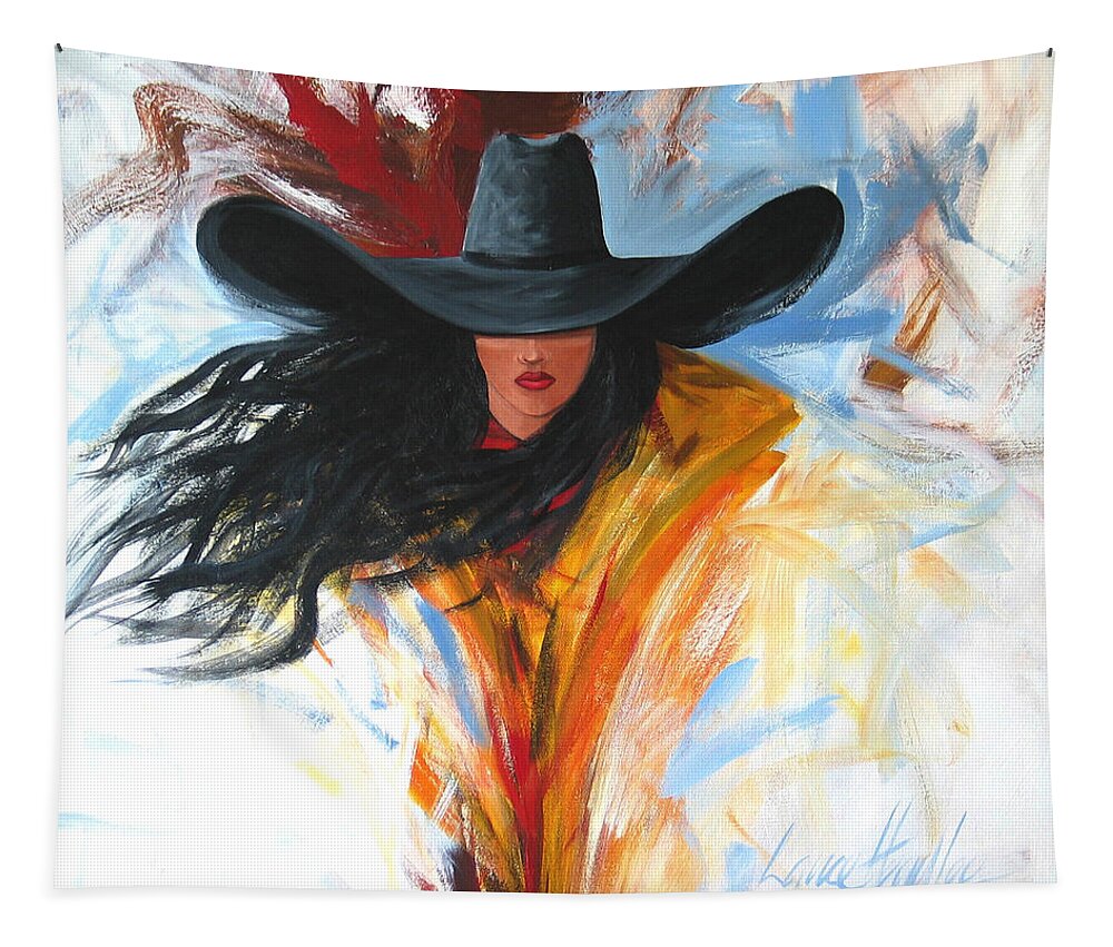 Cowgirl Tapestry featuring the painting Brushstroke Cowgirl by Lance Headlee