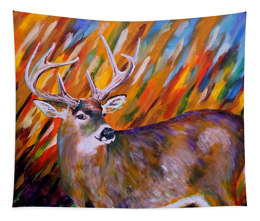 Deer Tapestry featuring the painting Buck Late Fall by Karl Wagner