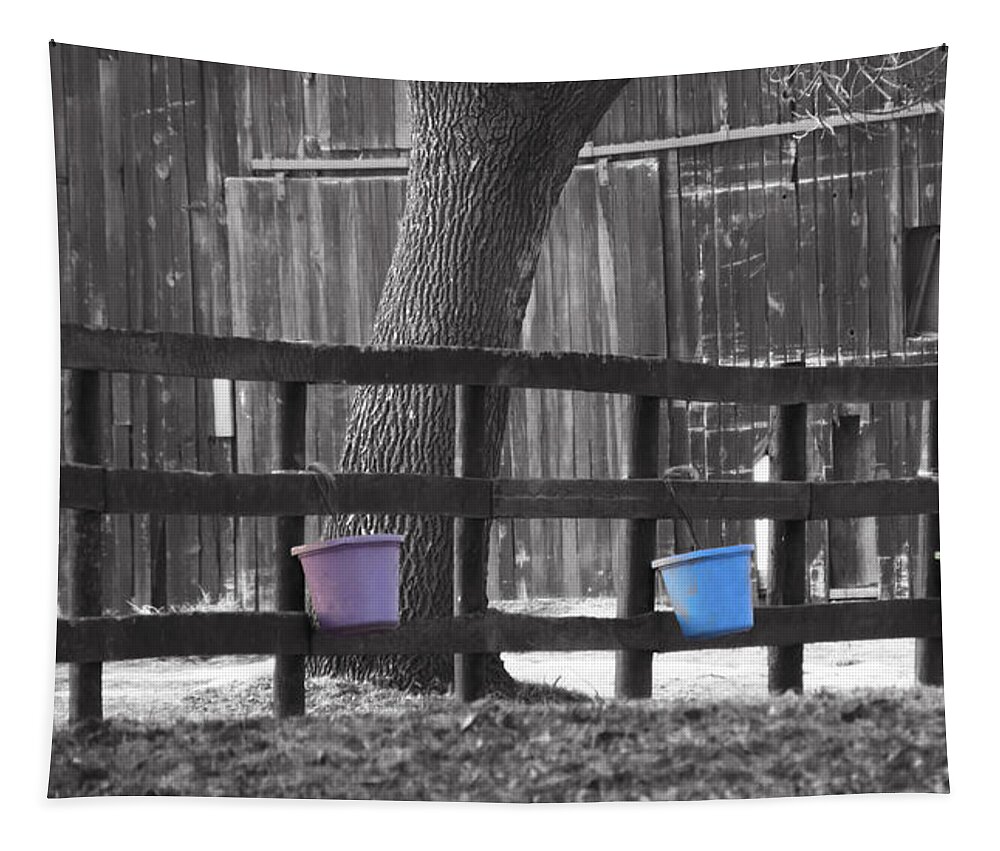 Fence Full Of Buckets Tapestry featuring the photograph Buckets by Tracy Winter