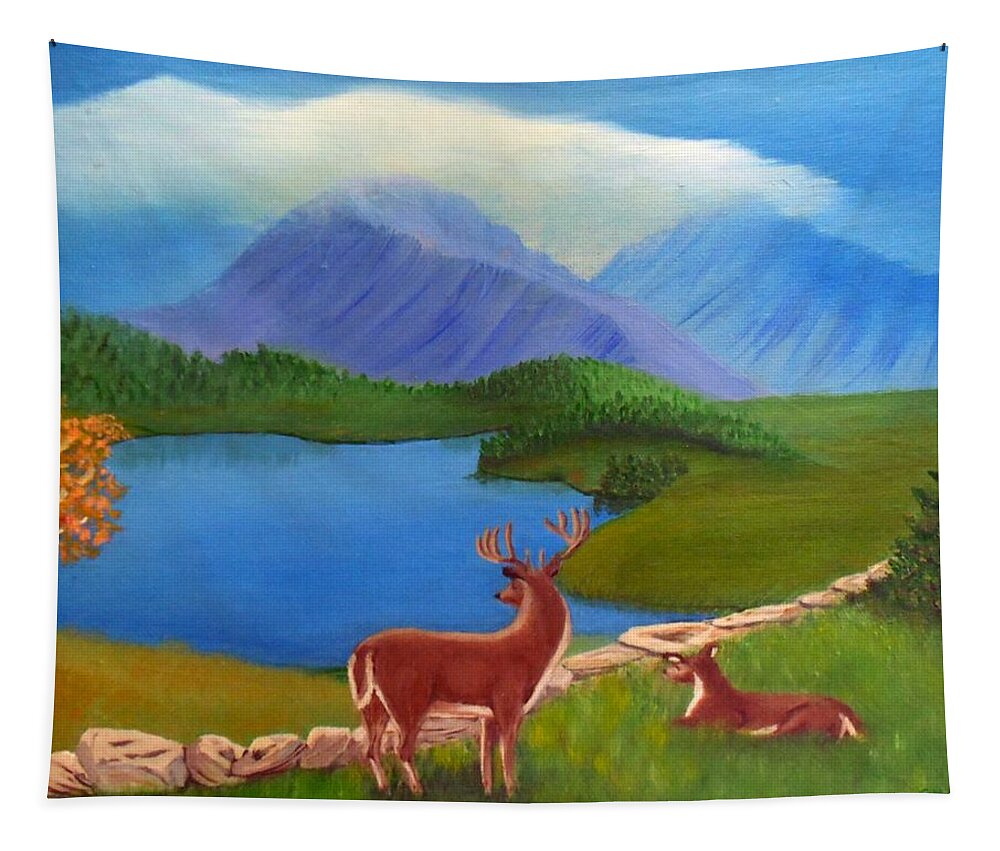 Buck Tapestry featuring the painting Buck's Domain by Sheri Keith