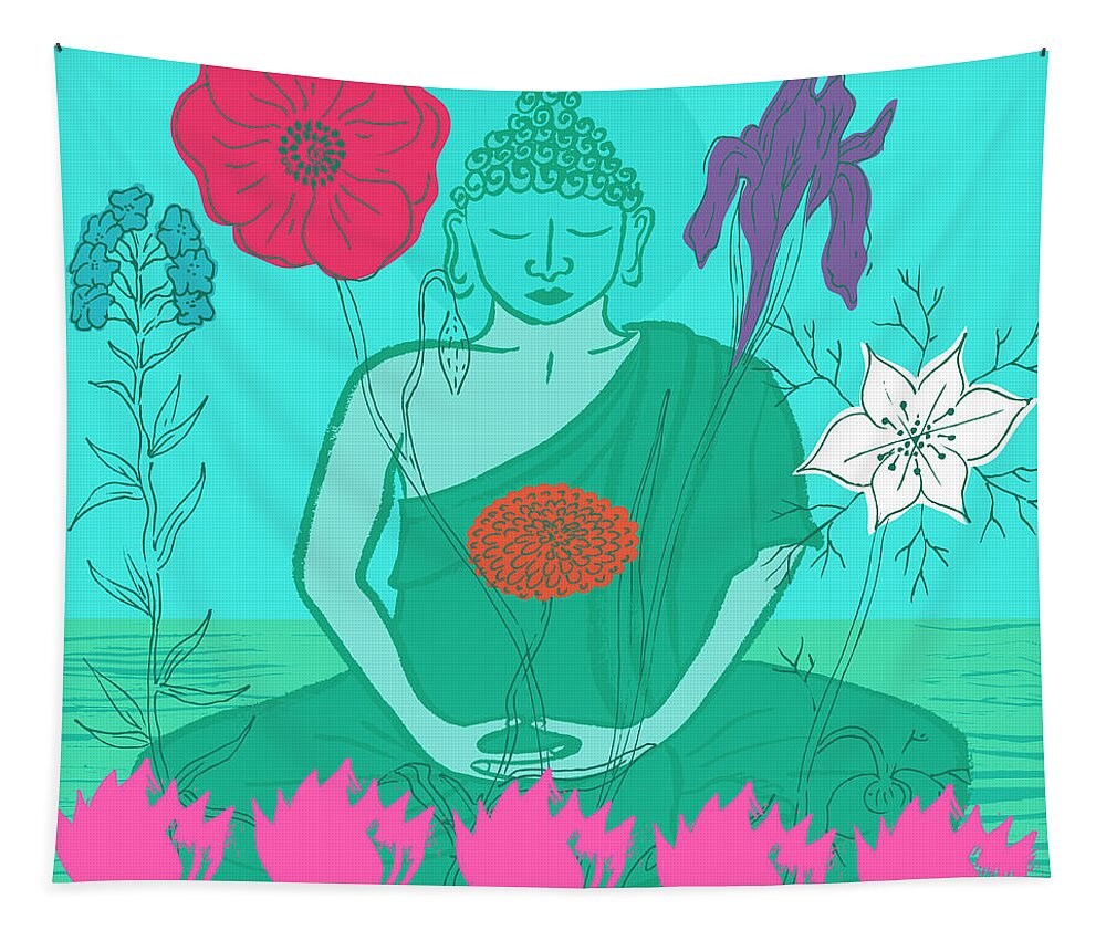 Advance Tapestry featuring the photograph Buddha Surrounded By Flowers by Ikon Ikon Images