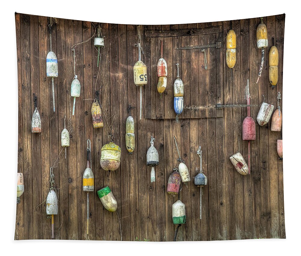 Americana Tapestry featuring the photograph Buoys on the barn. Things you might see in the country - Americana by Gary Heller